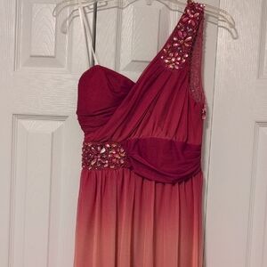 Elegant One-Shoulder Red Dress with Embellishments